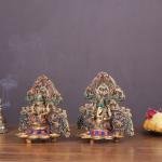 Brass Lord Ganesha and Goddess Lakshmi Panchdeep with Stonework